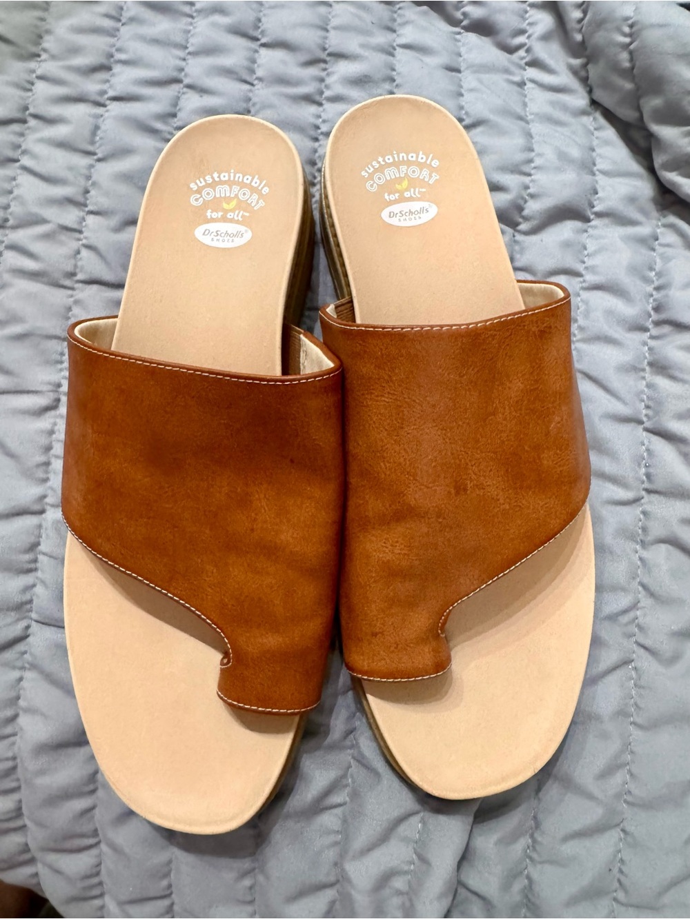 Dr. Scholl's Tan Brown Leather Slide Mules